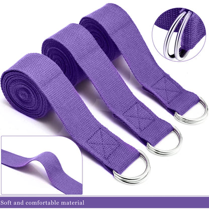 183*3.8cm Yoga Strap Cotton Exercise Yoga Belt Adjustable Woven Stretch D-Ring Buckle Fitness Stretching Bands Pilates Rope
